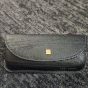 Linda Farrow Black Leather Wristlet with Gold Accent